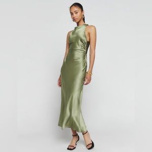Reformation Casette silk dress in artichoke